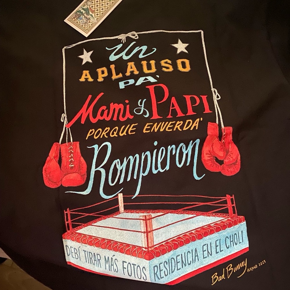 Black Graphic Tee with Boxing Ring Design